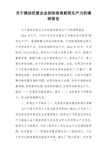 关于推动民营企业加快培育新质生产力的调研报告