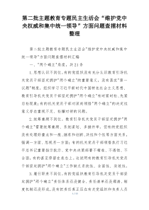 第二批主题教育专题民主生活会“维护党中央权威和集中统一领导”方面问题查摆材料整理
