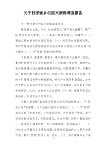 关于村探索乡村振兴新路调查报告