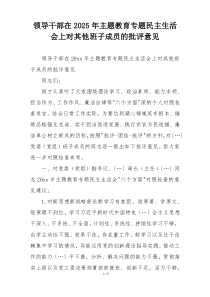 领导干部在2025年主题教育专题民主生活会上对其他班子成员的批评意见