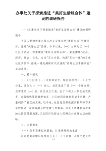 办事处关于探索推进“美好生活综合体”建设的调研报告