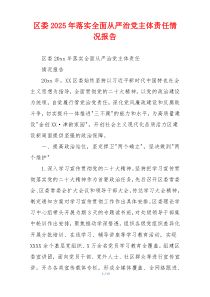 区委2025年落实全面从严治党主体责任情况报告