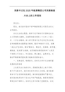 党委书记在2025年能源集团公司党委换届大会上的工作报告
