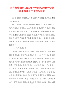 县自然资源局2025年度全面从严治党暨党风廉政建设工作情况报告