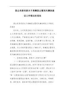 国企党委党委关于清廉国企暨党风廉政建设工作情况的报告