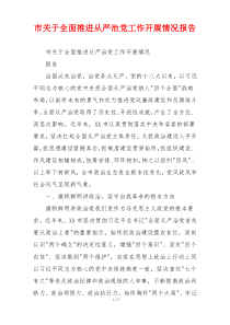 市关于全面推进从严治党工作开展情况报告