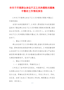 市关于开展群众身边不正之风和腐败问题集中整治工作情况报告
