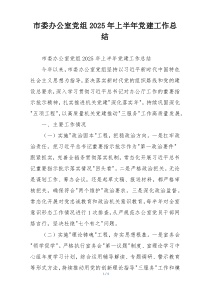 市委办公室党组2025年上半年党建工作总结