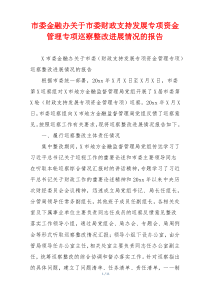 市委金融办关于市委财政支持发展专项资金管理专项巡察整改进展情况的报告