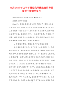市局2025年上半年履行党风廉政建设和反腐败工作情况报告
