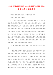 市应急管理局党委2025年履行全面从严治党主体责任情况报告