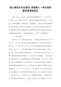 强力推进合作区建设 深度融入一体化高质量发展调研报告