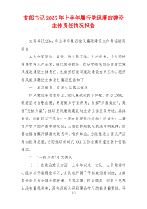 支部书记2025年上半年履行党风廉政建设主体责任情况报告