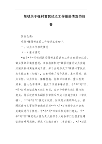 某镇关于强村富民试点工作推进情况的报告