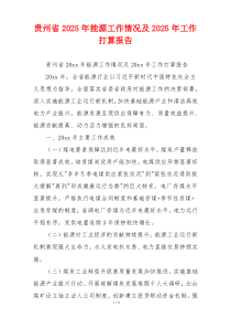贵州省2025年能源工作情况及2025年工作打算报告