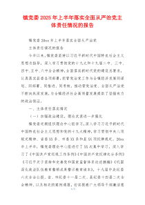 镇党委2025年上半年落实全面从严治党主体责任情况的报告