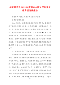 镇党委关于2025年度落实全面从严治党主体责任情况报告