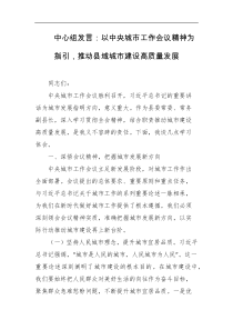 中心组发言以中央城市工作会议精神为指引推动县域城市建设高质量发展