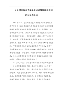 分公司党委关于基层党组织落实基本培训机制工作总结