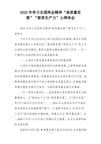 2025年学习全国两会精神“高质量发展”“新质生产力”心得体会