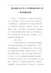 国企党委2025年上半年落实意识形态工作责任制情况报告