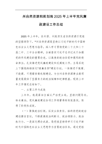 州自然资源和规划局2025年上半年党风廉政建设工作总结