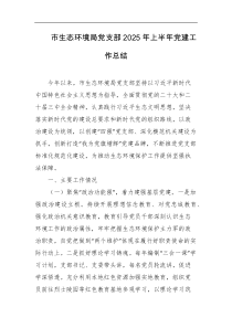 市生态环境局党支部2025年上半年党建工作总结