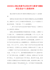 20250814国企党委书记党史学习教育专题组织生活会个人检视材料