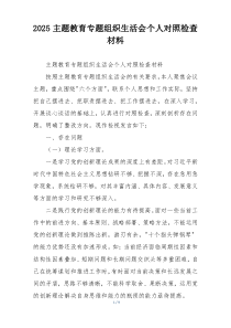 2025主题教育专题组织生活会个人对照检查材料