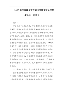 2025年医保基金管理突出问题专项治理部署会议上的讲话