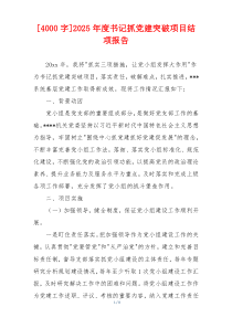 [4000字]2025年度书记抓党建突破项目结项报告