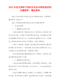 2025年党支部班子组织生活会对照检查材料、问题清单、整改清单