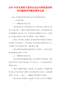 2025年党支部班子组织生活会对照检查材料和问题清单和整改清单全套