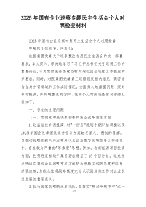 2025年国有企业巡察专题民主生活会个人对照检查材料