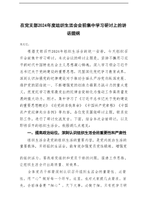 2025年在党支部组织生活会会前集中学习研讨上的讲话提纲及组织生活会会前交流研讨发言提纲
