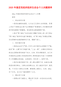 2025年基层党组织组织生活会个人问题清单