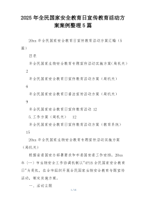 2025年全民国家安全教育日宣传教育活动方案案例整理5篇