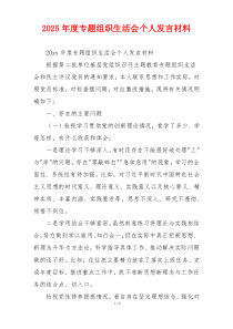 2025年度专题组织生活会个人发言材料