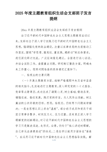 2025年度主题教育组织生活会支部班子发言提纲
