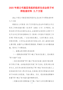 2025年度公司基层党组织组织生活会班子对照检查材料 九个方面