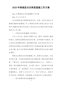 2025年商城县灾后恢复重建工作方案