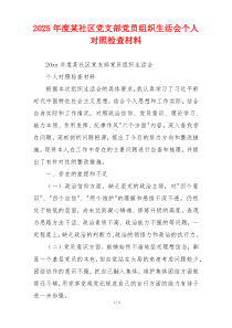 2025年度某社区党支部党员组织生活会个人对照检查材料