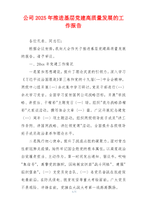 公司2025年推进基层党建高质量发展的工作报告