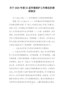 关于2025年度XX县环境保护工作情况的调研报告