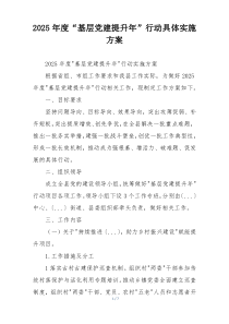 2025年度“基层党建提升年”行动具体实施方案
