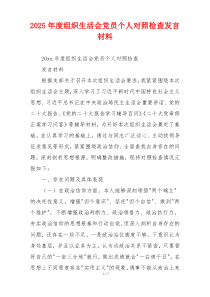2025年度组织生活会党员个人对照检查发言材料