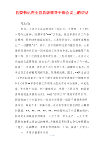 县委书记在全县县级领导干部会议上的讲话