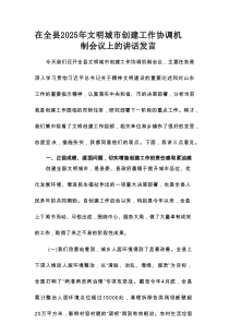 在全县2025年文明城市创建工作协调机制会议上的讲话发言