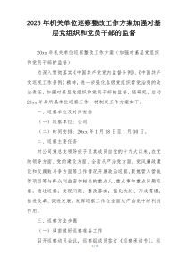 2025年机关单位巡察整改工作方案加强对基层党组织和党员干部的监督