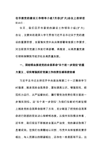 在市委党的建设工作领导小组7月份（扩大）会议上的讲话